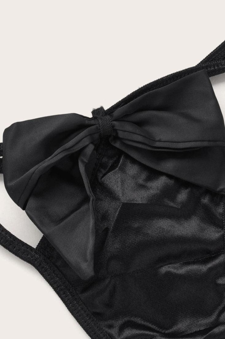 Lingerieset Dames – Zwart 3-Delig Met Strik En Sierstenen – Luxe Lingerie met Comfort