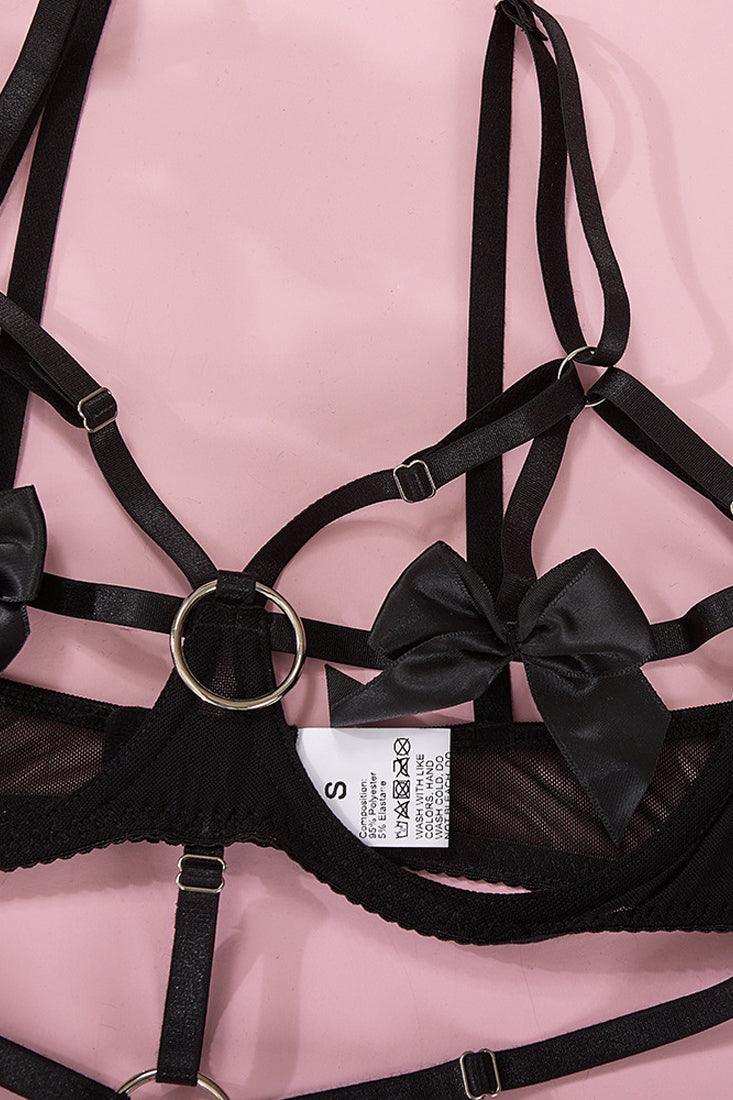 Lingerieset Dames Strappy – Zwart Met Strik – Luxe Lingerie met Comfort